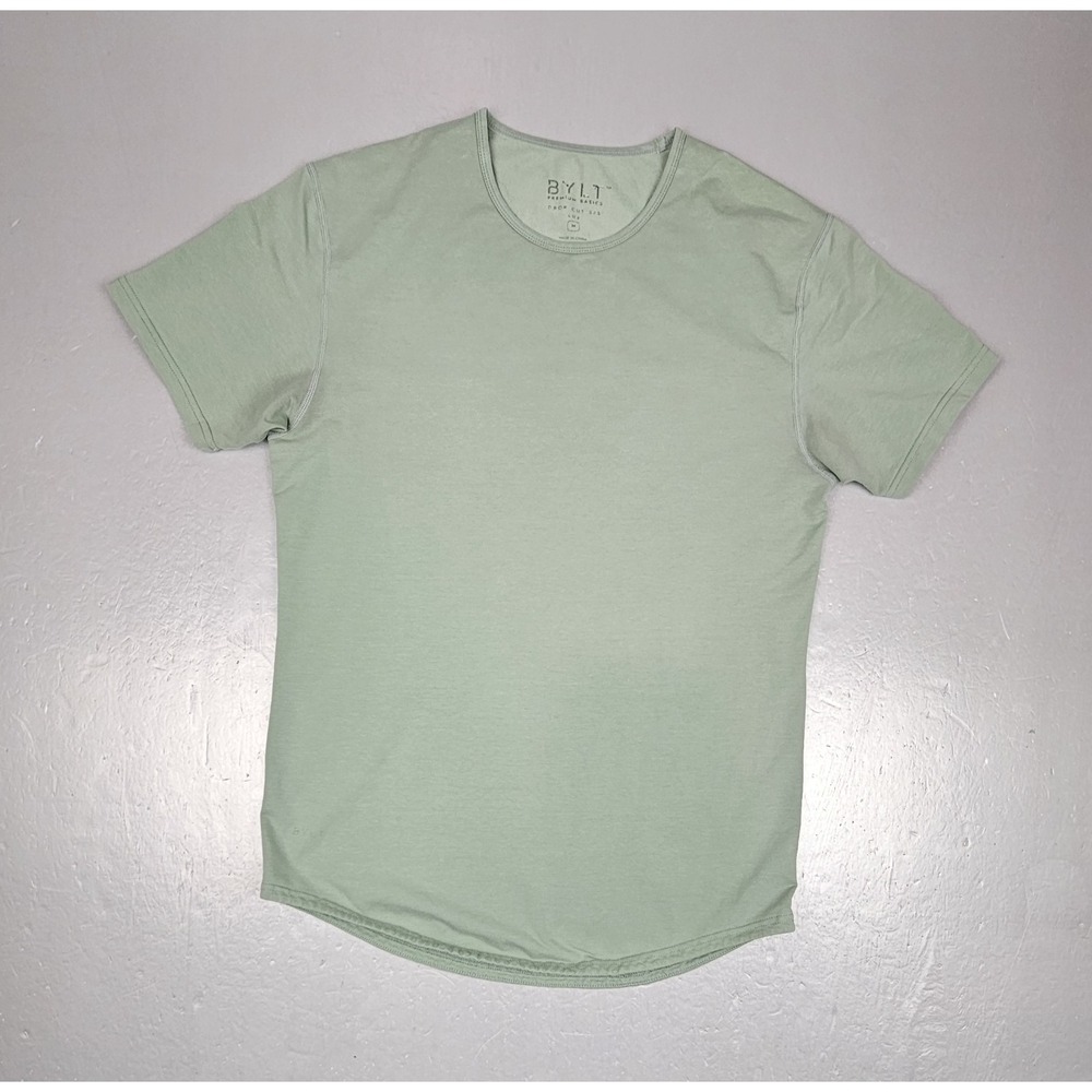 BYLT Drop Cut LUX Shirt Mens Small Olive Green Crewneck Short Sleeve Performance